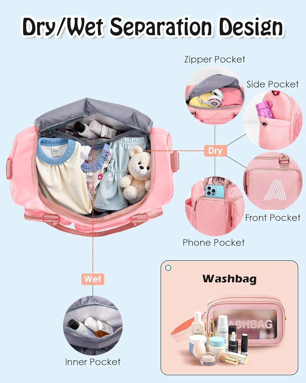 Gift for Teen Girl, Initial Gym Bag for Girls, Kids Travel Duffel Bag, Sports Bag, Personalized Weekender Bag with Shoes Compartment
