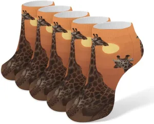 Giraffe at Sunset Ankle Socks Soft Breathable No Show Socks Comfortable Cotton Low Cut Casual Socks for Women Men 5 Pairs