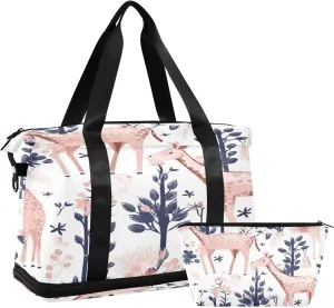 Giraffe Pattern Gym Bag for Men Women with Shoes Compartment & Wet Pocket Sport Travel Duffel Bag Waterproof Weekender Overnight Bag