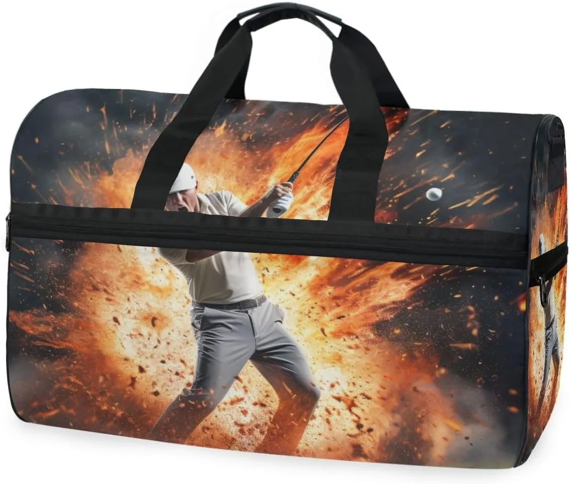 Golf Fire Travel Duffel Bag Luggage Sports Gym Bags With Shoes Compartment Large Capacity Lightweight Duffle Bag For Men Women