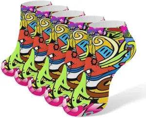 Graffiti Drawing Ankle Socks Soft Breathable No Show Socks Comfortable Cotton Low Cut Casual Socks for Women Men 5 Pairs