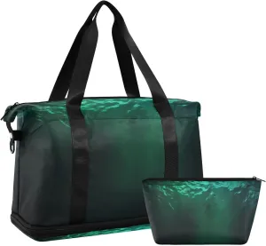 Green Water Gym Bag for Men Women with Shoes Compartment & Wet Pocket Sport Travel Duffel Bag Waterproof Weekender Overnight Bag