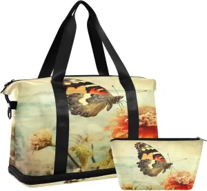 Grunge Butterfly Sports Gym Bag,Travel Duffel bag with Wet Pocket & Shoes Compartment Lightweight Waterproof Overnight Bag for Men Women