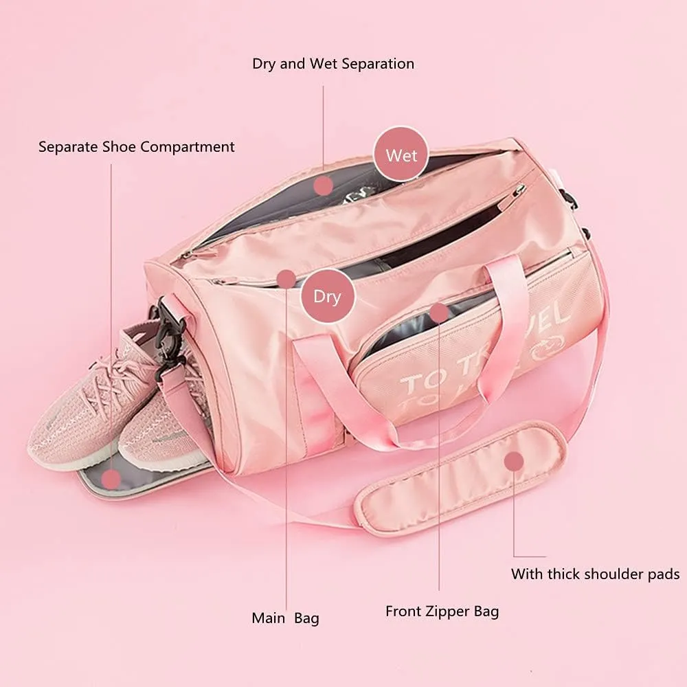 Gym Bag Duffel Bag for Travel Weekender Bag for Women Sports Tote Bag with Dry Wet Pocket &Shoes Compartment (Blue)