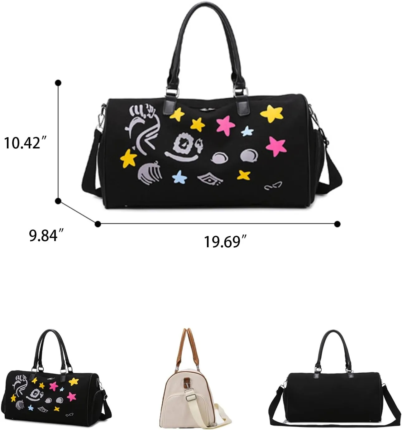 Gym Bag for Women, Sports Tote Gym Bag, Shoulder Weekender Overnight Bag, Travel Duffel Bag with Shoes Compartment & Wet Pocket (Black)