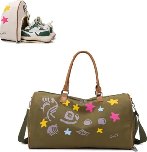 Gym Bag for Women, Sports Tote Gym Bag, Shoulder Weekender Overnight Bag, Travel Duffel Bag with Shoes Compartment & Wet Pocket (Green)