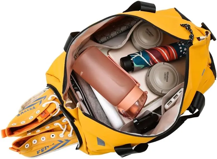 Gym Bag for Women Yoga Tote Bag Travel Sports Duffel Bag Weekender Bag with Dry Wet Pocket & Shoes Compartment (Yellow)
