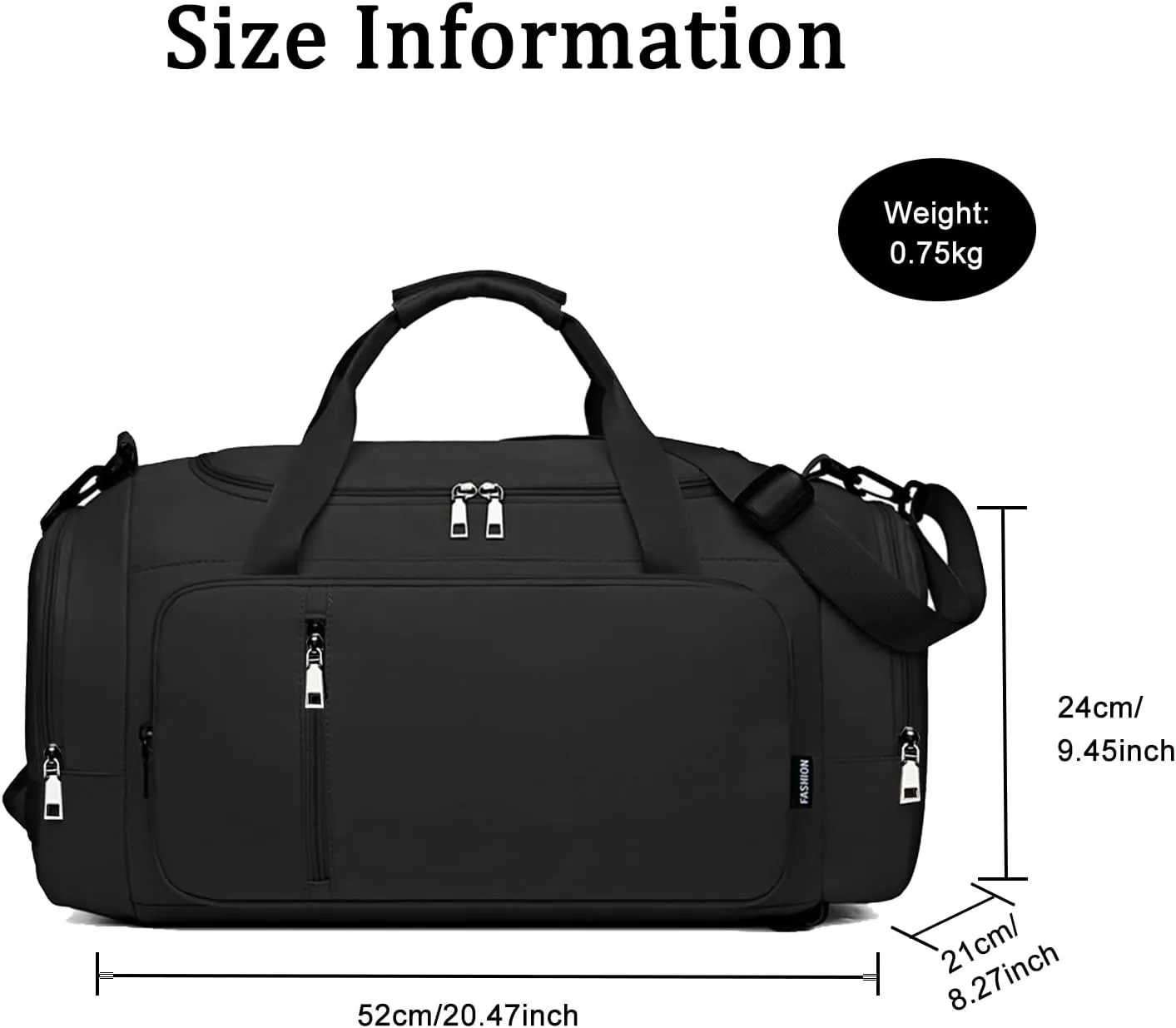 Gym Bag Sports Duffle Bag for Men and Women Travel Backpack Weekender Overnight Bag with Shoes Compartment and Wet Pocket, Black