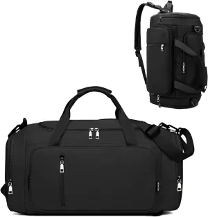 Gym Bag Sports Duffle Bag for Men and Women Travel Backpack Weekender Overnight Bag with Shoes Compartment and Wet Pocket, Black