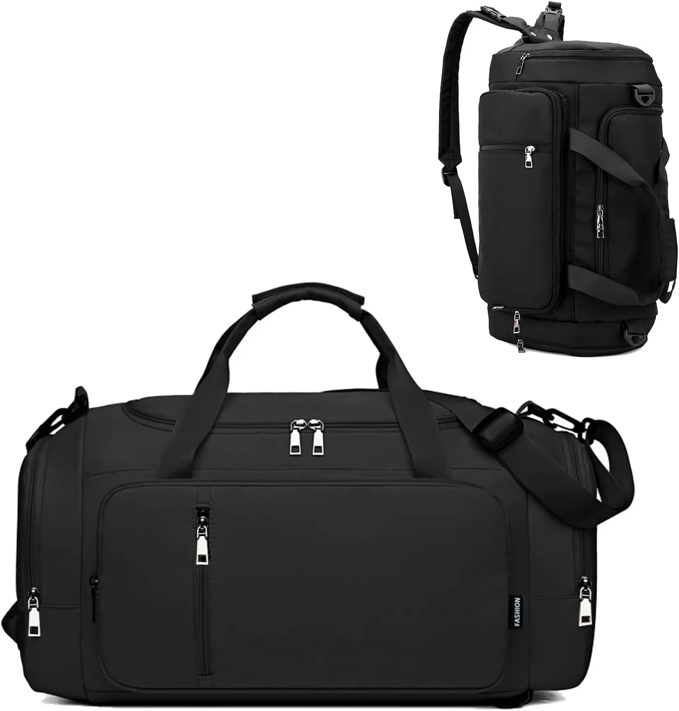 Gym Bag Sports Duffle Bag for Men and Women Travel Backpack Weekender Overnight Bag with Shoes Compartment and Wet Pocket, Black
