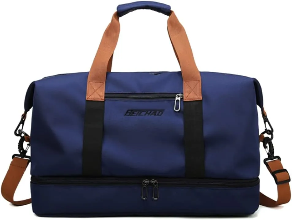 Gym Bag Travel Duffel Bag Weekender Bag Sports Tote Bag for Men and Women with Dry Wet Pocket & Shoes Compartment (Blue)