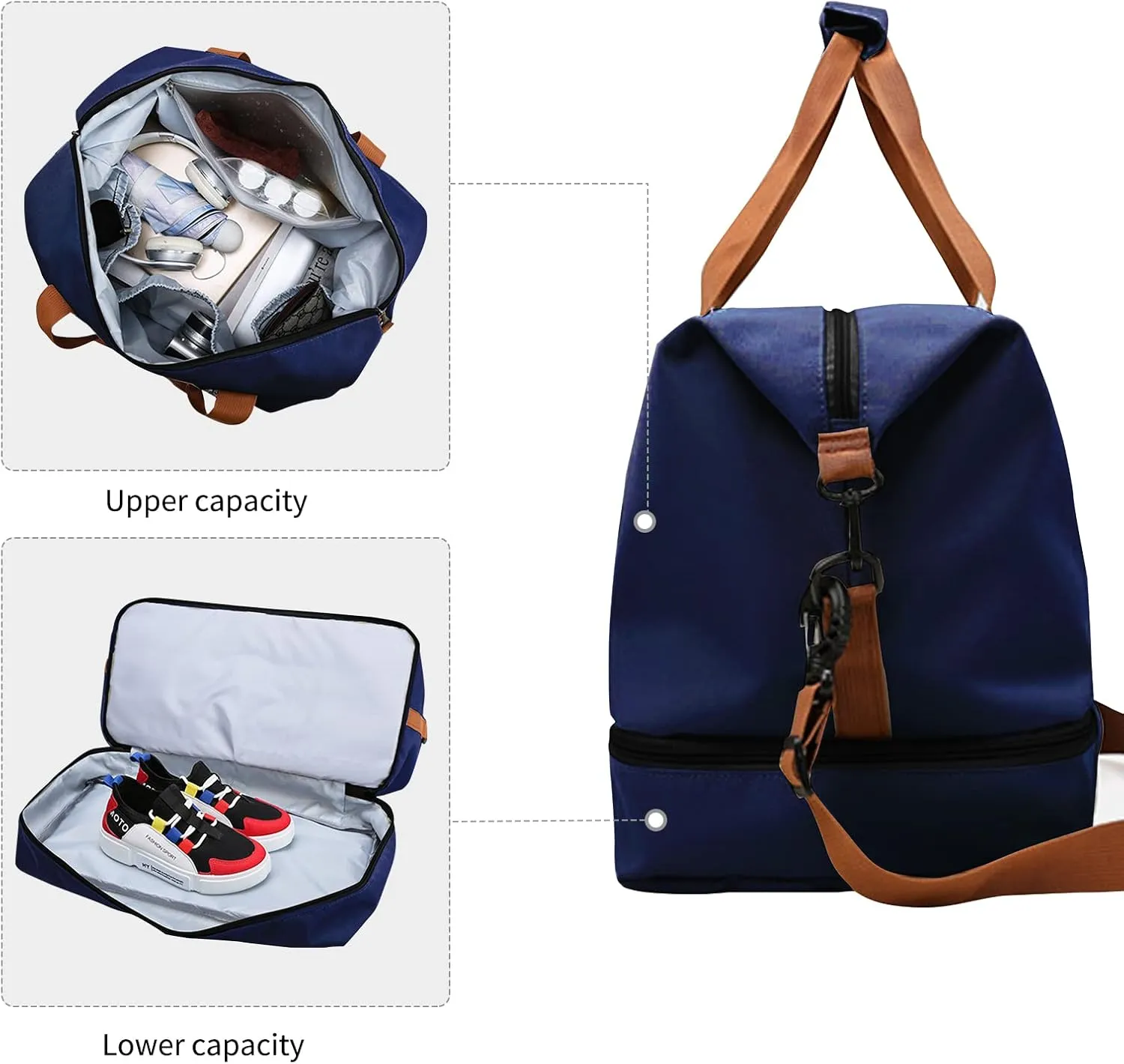 Gym Bag Travel Duffel Bag Weekender Bag Sports Tote Bag for Men and Women with Dry Wet Pocket & Shoes Compartment (Blue)