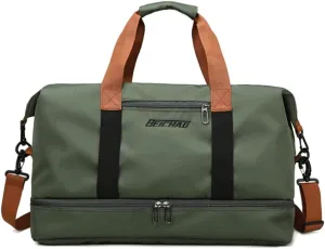Gym Bag Travel Duffel Bag Weekender Bag Sports Tote Bag for Men and Women with Dry Wet Pocket & Shoes Compartment (Green)