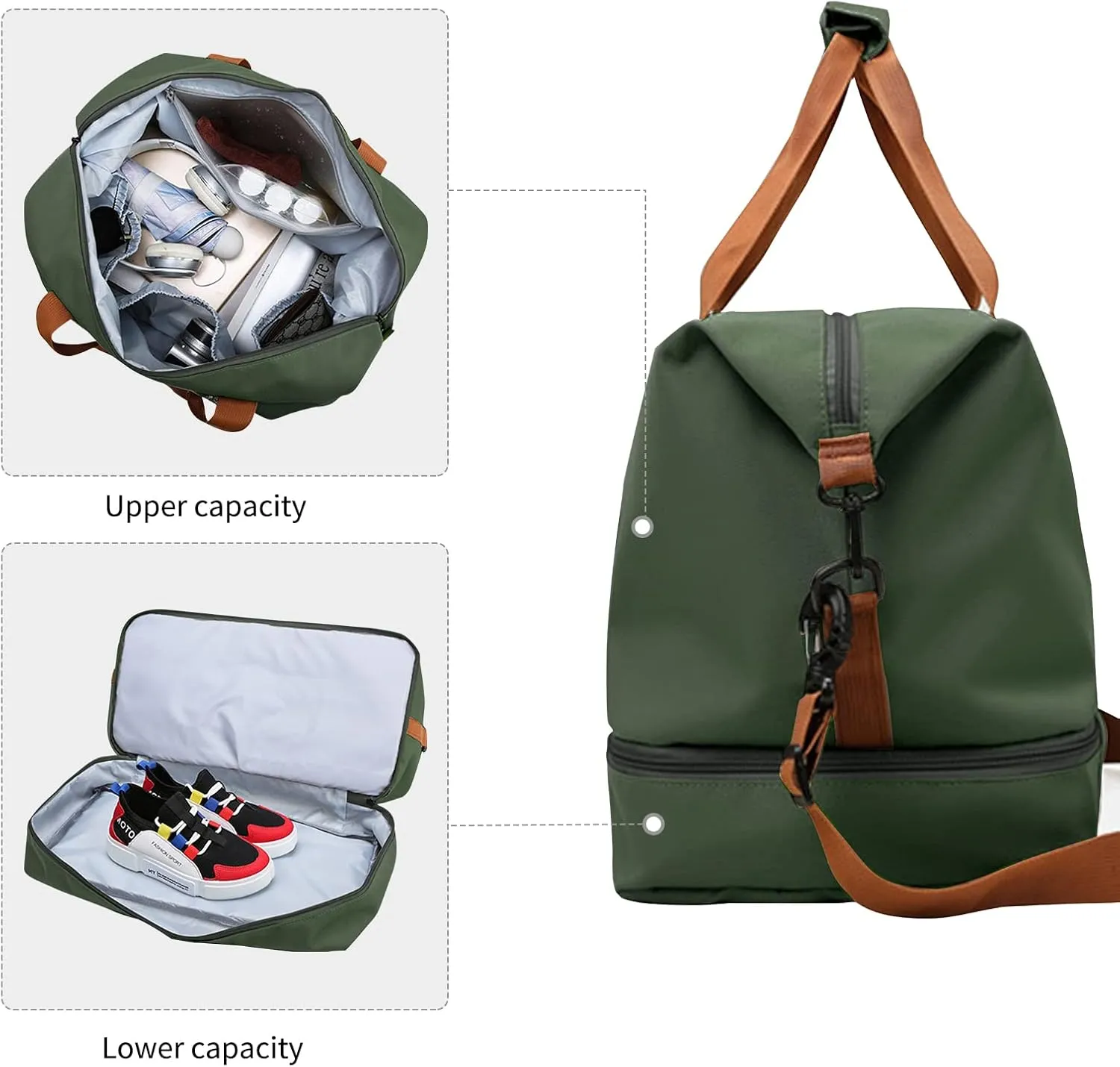 Gym Bag Travel Duffel Bag Weekender Bag Sports Tote Bag for Men and Women with Dry Wet Pocket & Shoes Compartment (Green)
