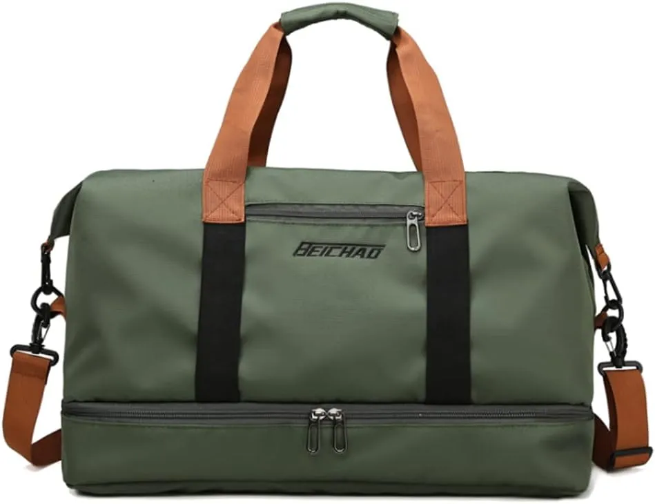 Gym Bag Travel Duffel Bag Weekender Bag Sports Tote Bag for Men and Women with Dry Wet Pocket & Shoes Compartment (Green)