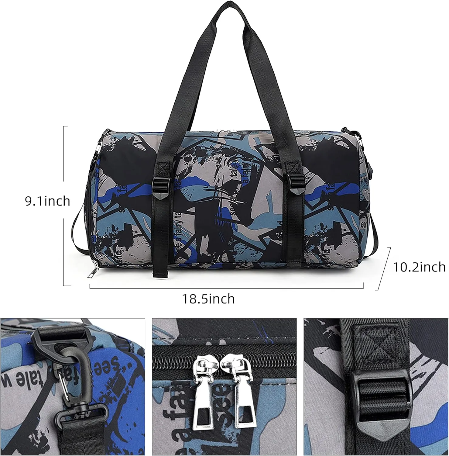 Gym Bag Travel Sports Duffel Bag for Men/Women Overnight Bag Workout Tote Bag with Dry Wet Pocket & Shoes Compartment (Blue)