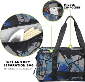 Gym Bag Travel Sports Duffel Bag for Men/Women Overnight Bag Workout Tote Bag with Dry Wet Pocket & Shoes Compartment (Blue)