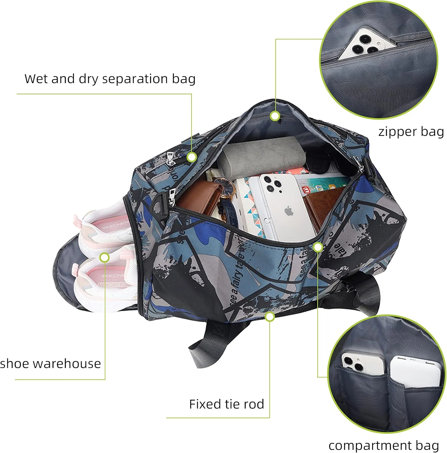 Gym Bag Travel Sports Duffel Bag for Men/Women Overnight Bag Workout Tote Bag with Dry Wet Pocket & Shoes Compartment (Blue)