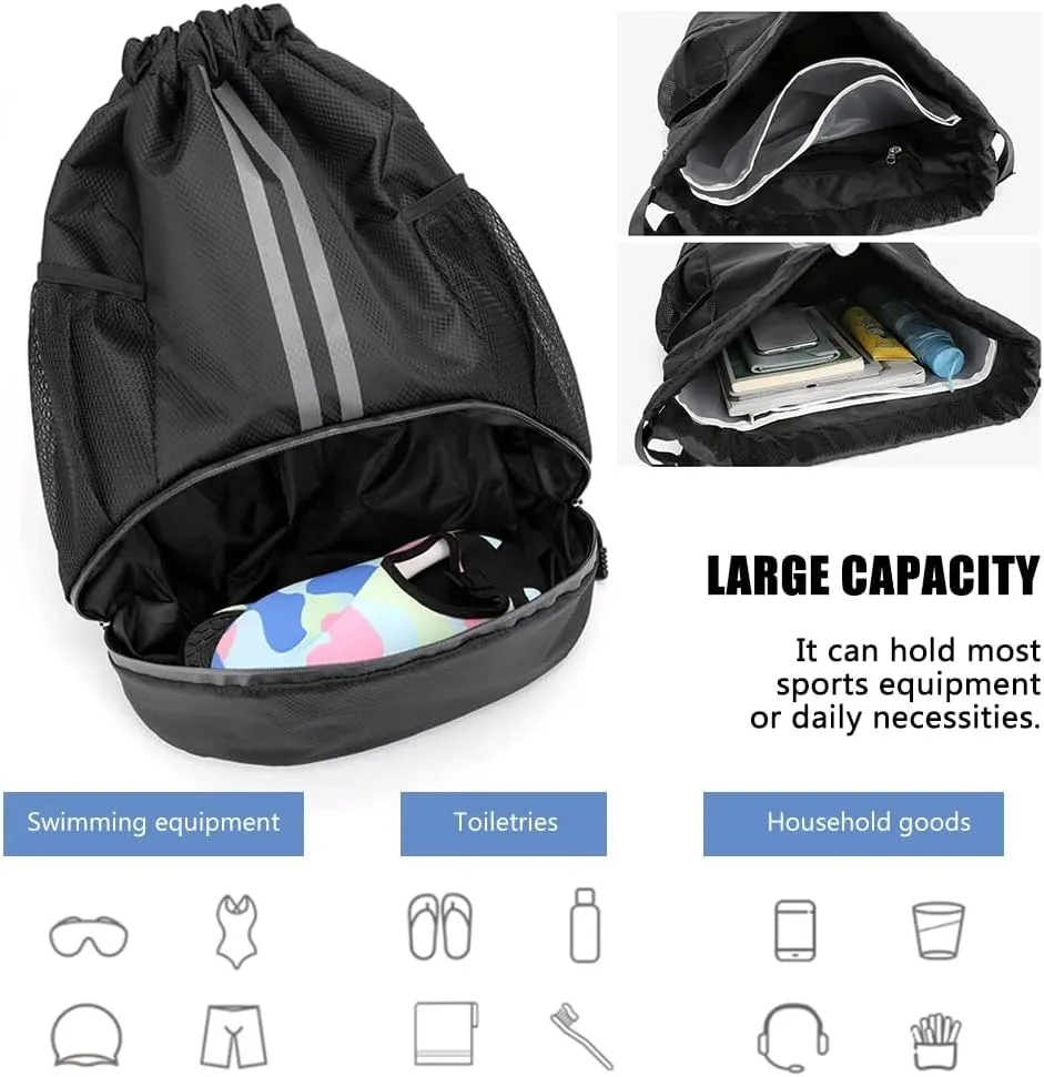 Gym Drawstring Backpack String Basketball Soccer Workout Bag Sport Swim Cinch with Shoes Compartment Dry Wet Pocket for Women Men(Yellow)