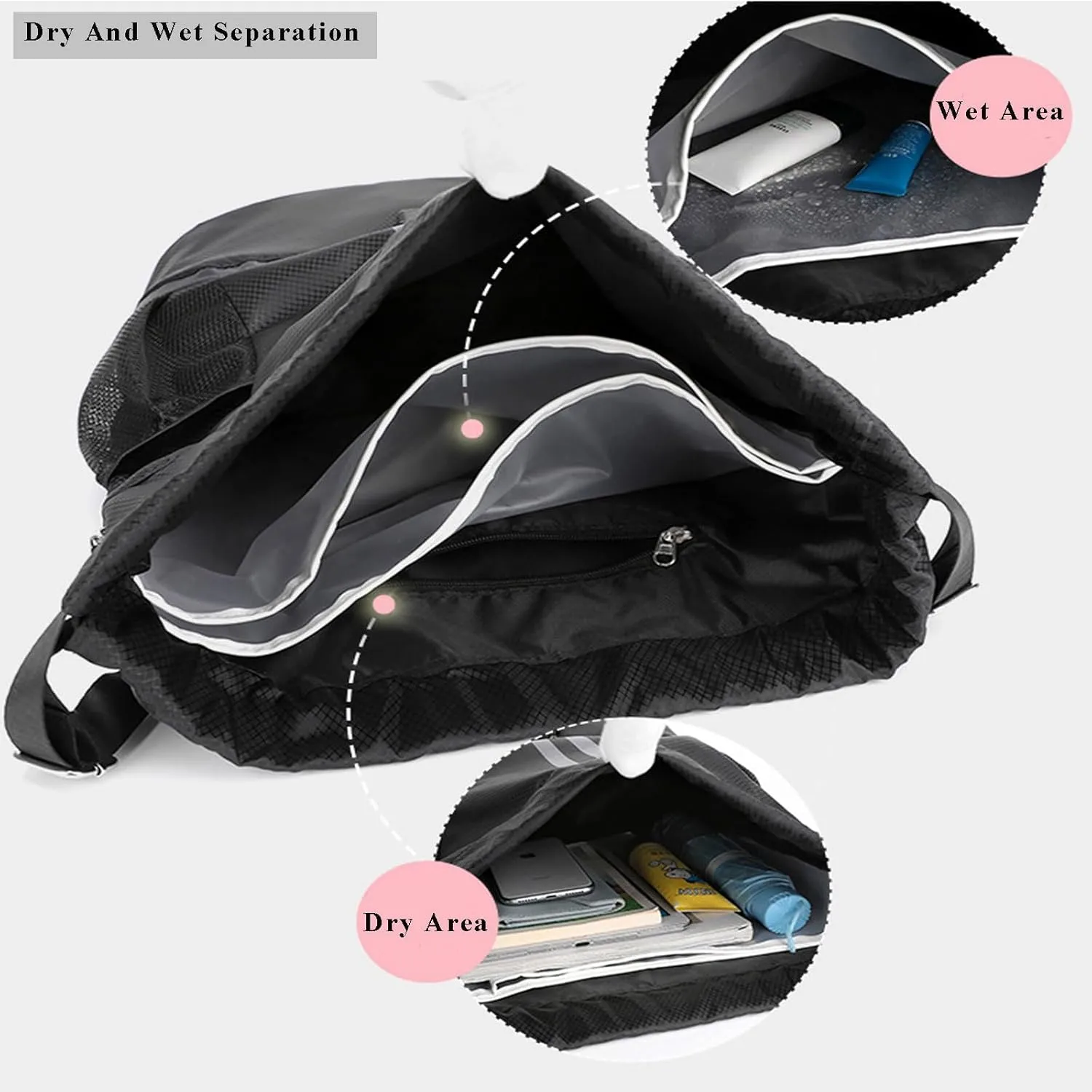 Gym Drawstring Backpack String Basketball Soccer Workout Bag Sport Swim Cinch with Shoes Compartment Dry Wet Pocket for Women Men(Yellow)