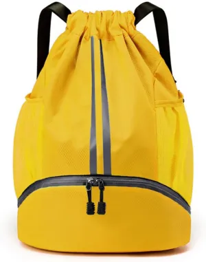 Gym Drawstring Backpack String Basketball Soccer Workout Bag Sport Swim Cinch with Shoes Compartment Dry Wet Pocket for Women Men(Yellow)