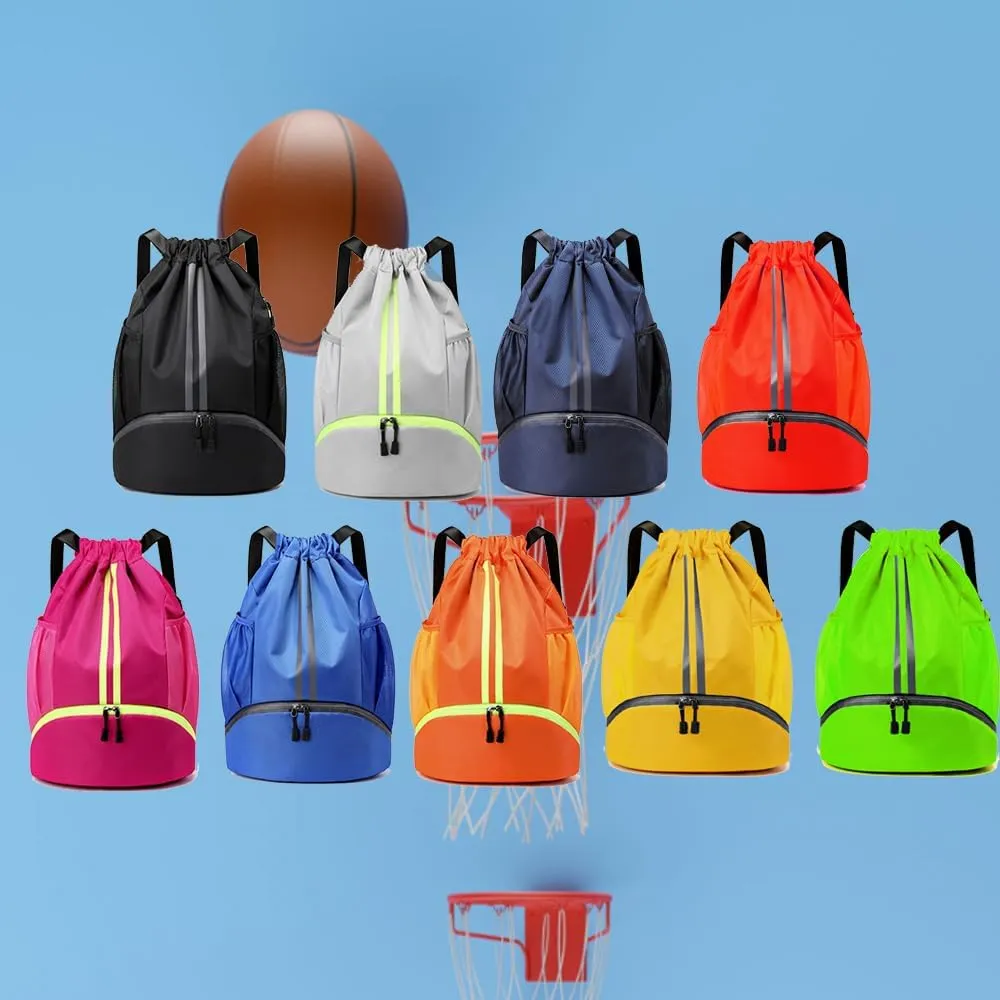 Gym Drawstring Bag Large Basketball Backpack Lightweight Workout Track Bag with Dry/Wet Pockets, Shoes Compartment, Drawstring Closure, Large Size(Green)