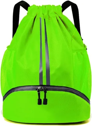 Gym Drawstring Bag Large Basketball Backpack Lightweight Workout Track Bag with Dry/Wet Pockets, Shoes Compartment, Drawstring Closure, Large Size(Green)