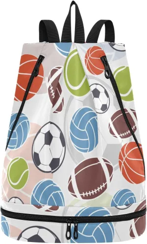 Gym Drawstring Bags with Shoes Compartment Wet Proof Pocket Gym Equipment Bags Draw String backpack for Sports Travel Swimming Beach Ball