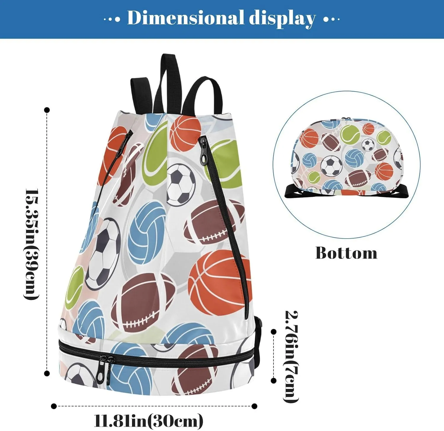 Gym Drawstring Bags with Shoes Compartment Wet Proof Pocket Gym Equipment Bags Draw String backpack for Sports Travel Swimming Beach Ball