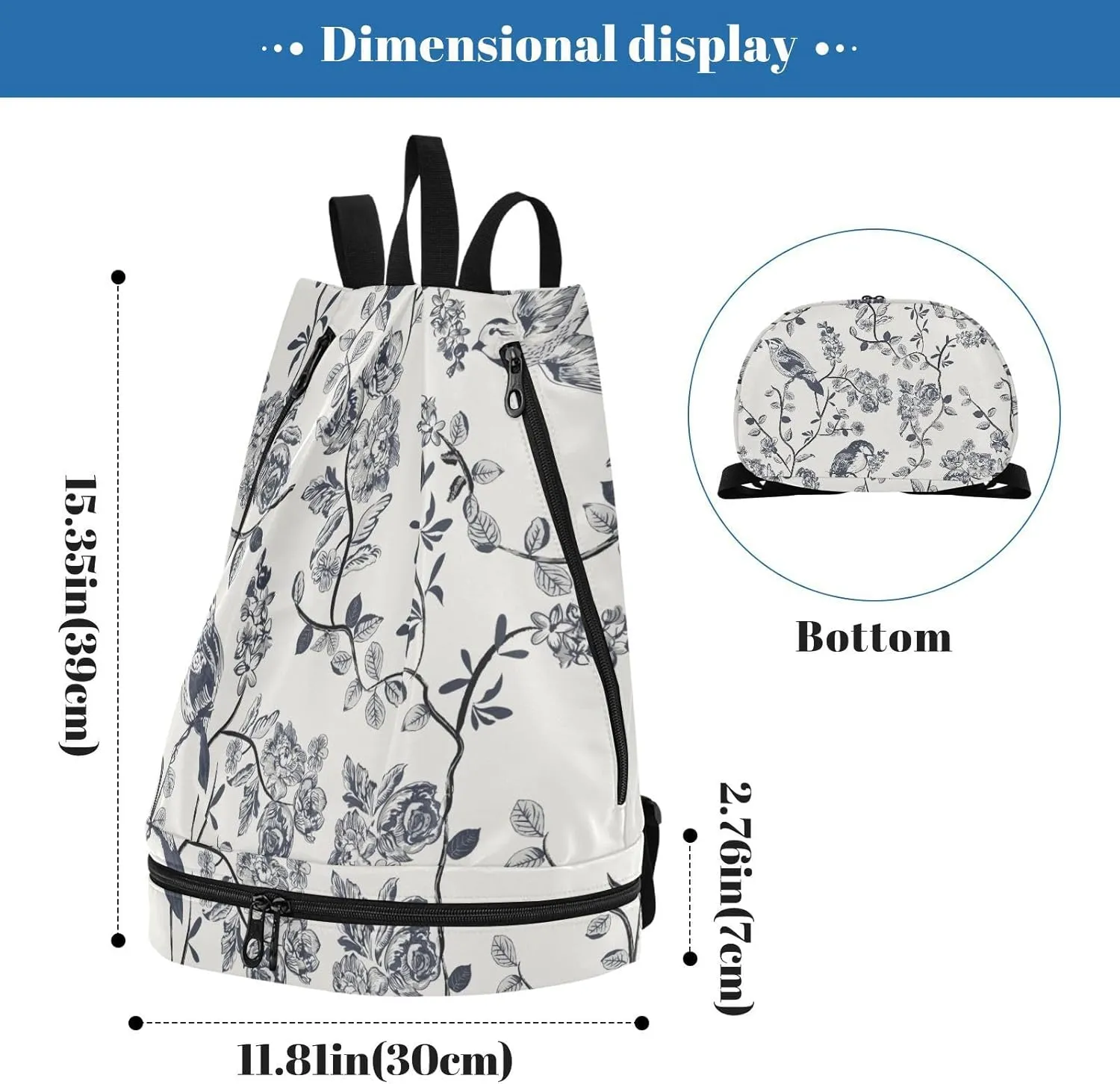 Gym Drawstring Bags with Shoes Compartment Wet Proof Pocket Gym Equipment Bags Draw String backpack for Sports Travel Swimming Beach Bird