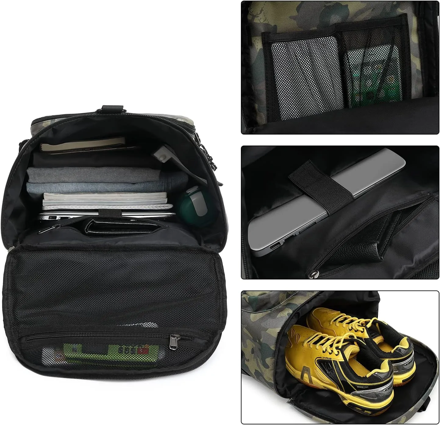 Gym Duffle Bag Backpack 4-Way Waterproof with Shoes Compartment for travel Sport Hiking laptop, Camouflage, X-Large, Duffel Backpacks