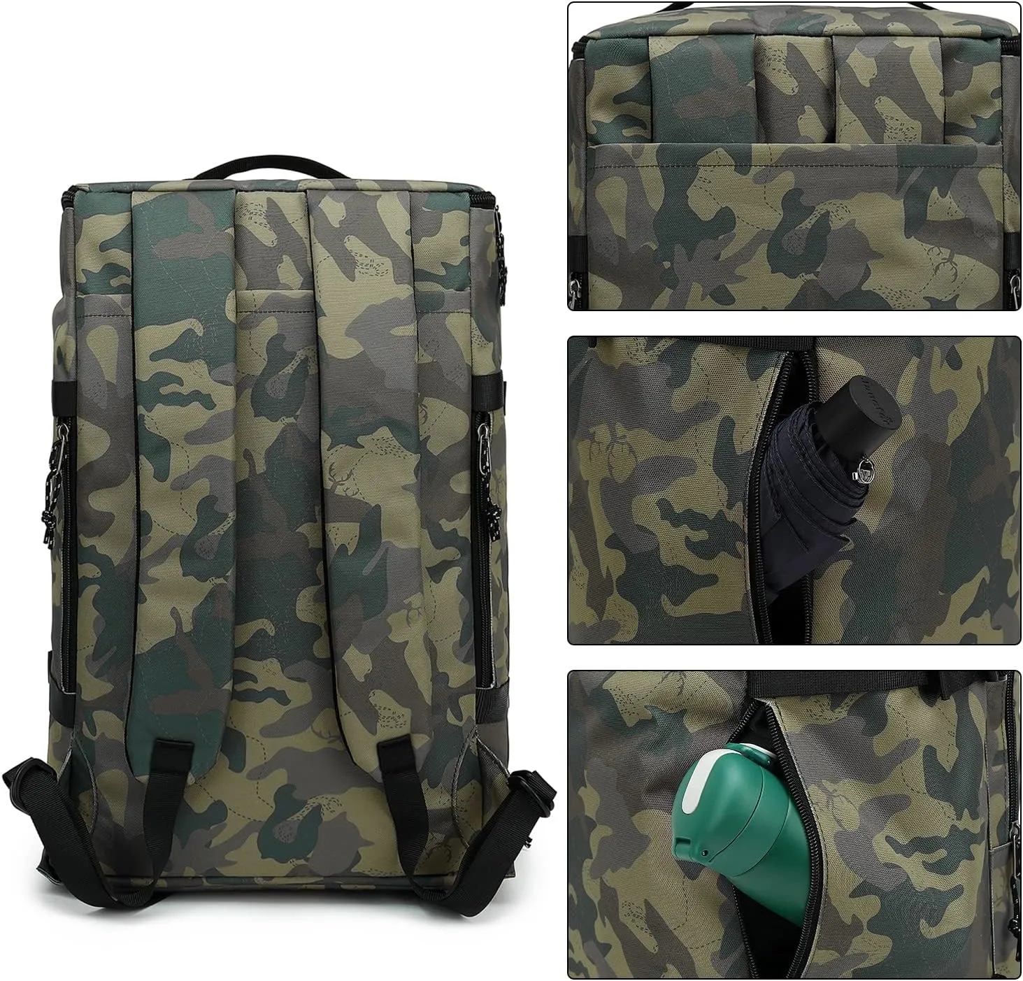 Gym Duffle Bag Backpack 4-Way Waterproof with Shoes Compartment for travel Sport Hiking laptop, Camouflage, X-Large, Duffel Backpacks