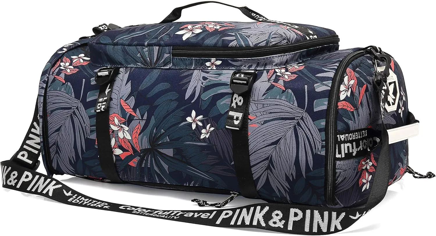 Gym Duffle Bag Backpack 4-Way Waterproof with Shoes Compartment for travel Sport Hiking laptop, Floral-cool, X-Large, Duffel Backpacks