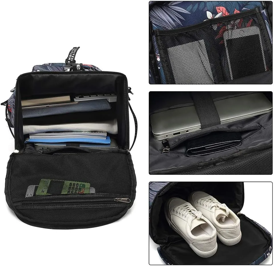 Gym Duffle Bag Backpack 4-Way Waterproof with Shoes Compartment for travel Sport Hiking laptop, Floral-cool, X-Large, Duffel Backpacks