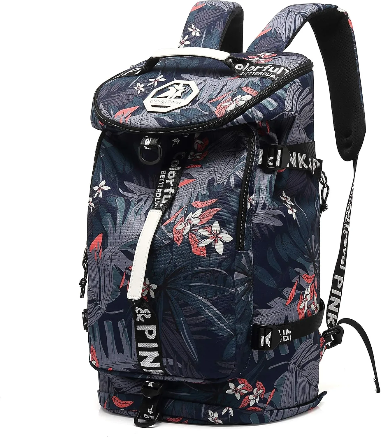 Gym Duffle Bag Backpack 4-Way Waterproof with Shoes Compartment for travel Sport Hiking laptop, Floral-cool, X-Large, Duffel Backpacks