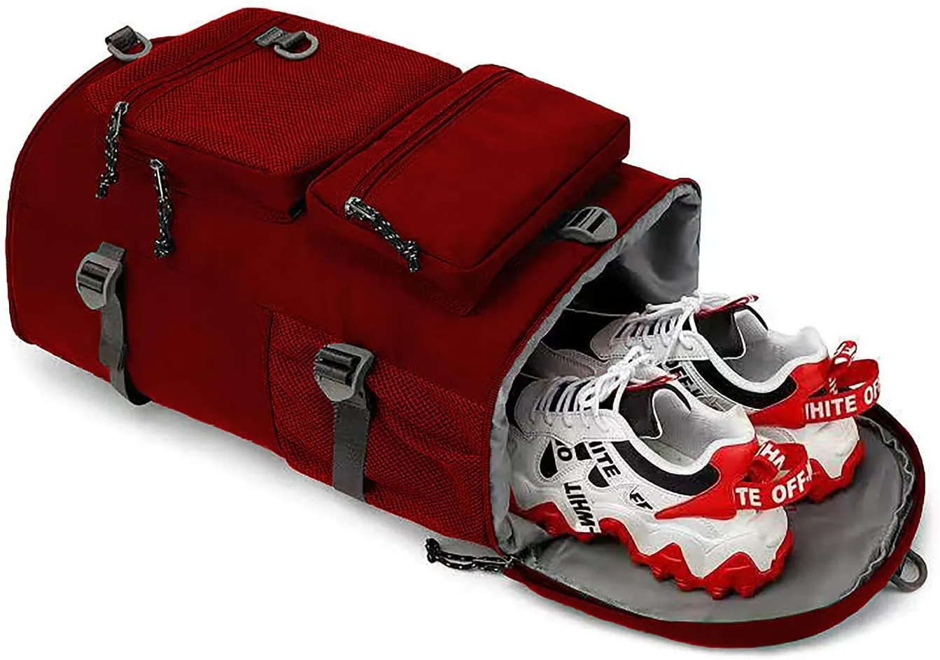 Gym Duffle Bag Backpack 4-Way Waterproof with Shoes Compartment for travel Sport Hiking laptop, Viva Magenta Red, Duffel Backpacks