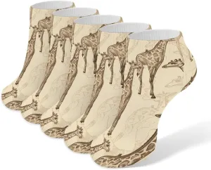 Hand Drawn Giraffes Ankle Socks Soft Breathable No Show Socks Comfortable Cotton Low Cut Casual Socks for Women Men 5 Pairs