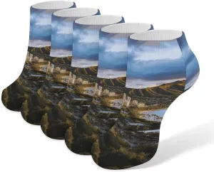Hawaii Skyline Diamond Head Volcano Ankle Socks Soft Breathable No Show Socks Comfortable Cotton Low Cut Casual Socks for Women Men 5 Pairs
