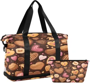 Hearts and Biscuits Gym Bag for Men Women with Shoes Compartment & Wet Pocket Sport Travel Duffel Bag Waterproof Weekender Overnight Bag