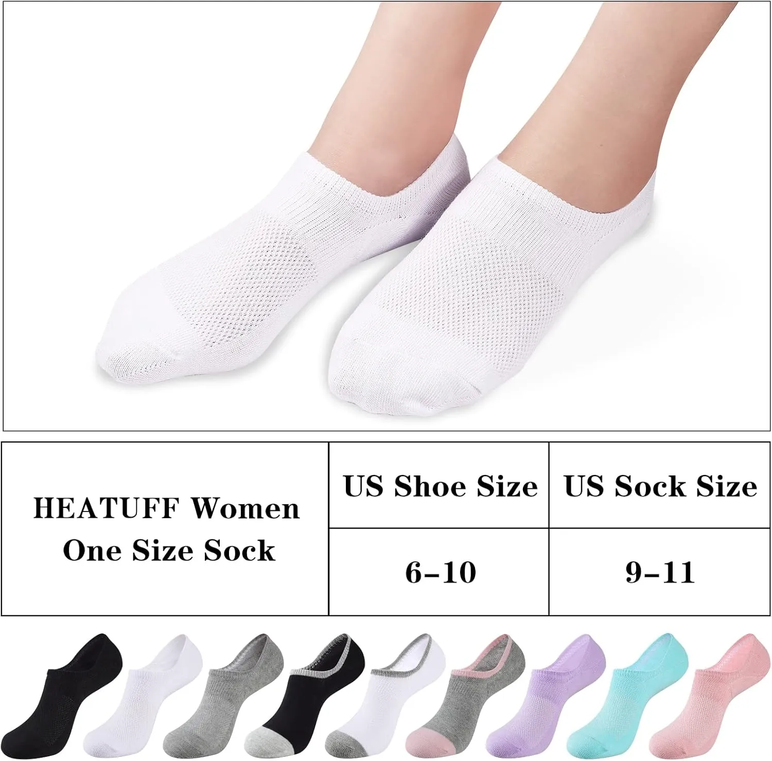Heatuff No Show Socks Womens Cotton Low Cut Non Slip Casual Socks Invisible Flat Boat Liner Socks (6/9 Pairs)