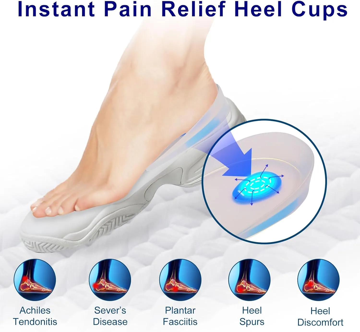 Heel Cups for Heel Pain Relief, Silicone Heel Pads 1 Pair, Gel Heel Cushions Inserts, Shoe Heel Pad Support Men Women, Plantar Fasciitis Heel Cup for Achilles Tendonitis,Heel Spurs (Large)