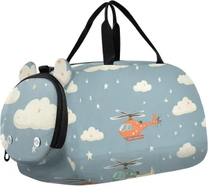Helicopter and Stars Cloud Silver Small Gym Bag with Shoes Compartment Lightweight Travel Duffel Bag for Travel, Swimming, Dance, Ballet