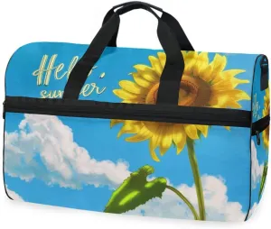 Hello Summer Sunflower Travel Duffel Bag Luggage Sports Gym Bags With Shoes Compartment Large Capacity Lightweight Duffle Bag For Men Women