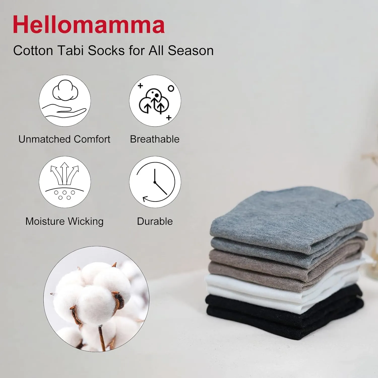 Hellomamma Women's Tabi Flip Flop Socks Two Toe Split Athletic Cotton Colorful Ankle Sock 4pairs
