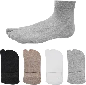 Hellomamma Women's Tabi Flip Flop Socks Two Toe Split Athletic Cotton Colorful Ankle Sock 4pairs