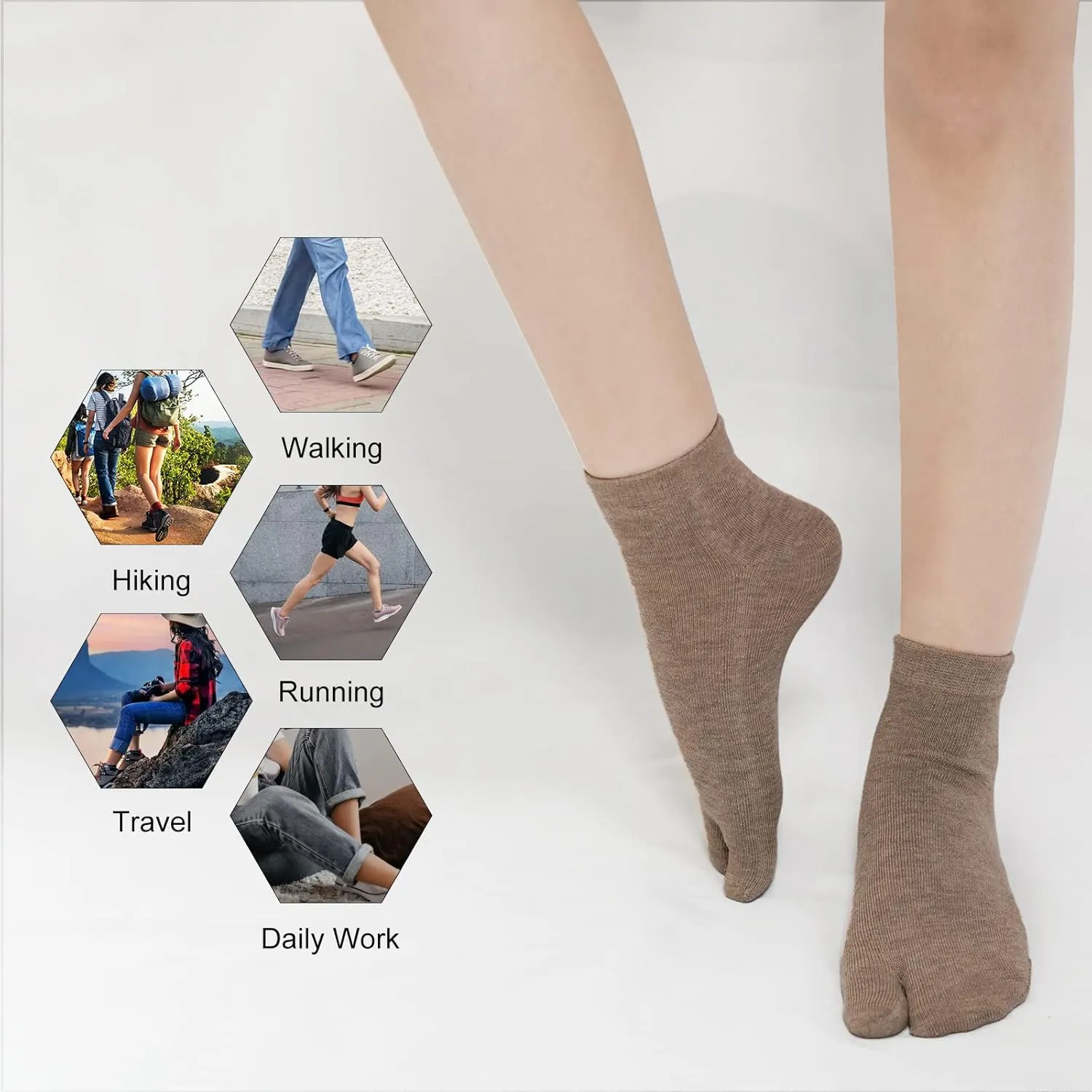 Hellomamma Women's Tabi Flip Flop Socks Two Toe Split Athletic Cotton Colorful Ankle Sock 4pairs
