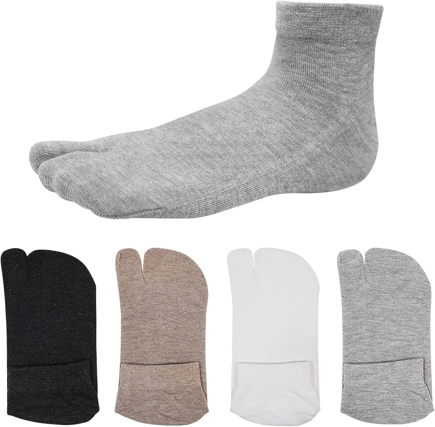 Hellomamma Women's Tabi Flip Flop Socks Two Toe Split Athletic Cotton Colorful Ankle Sock 4pairs