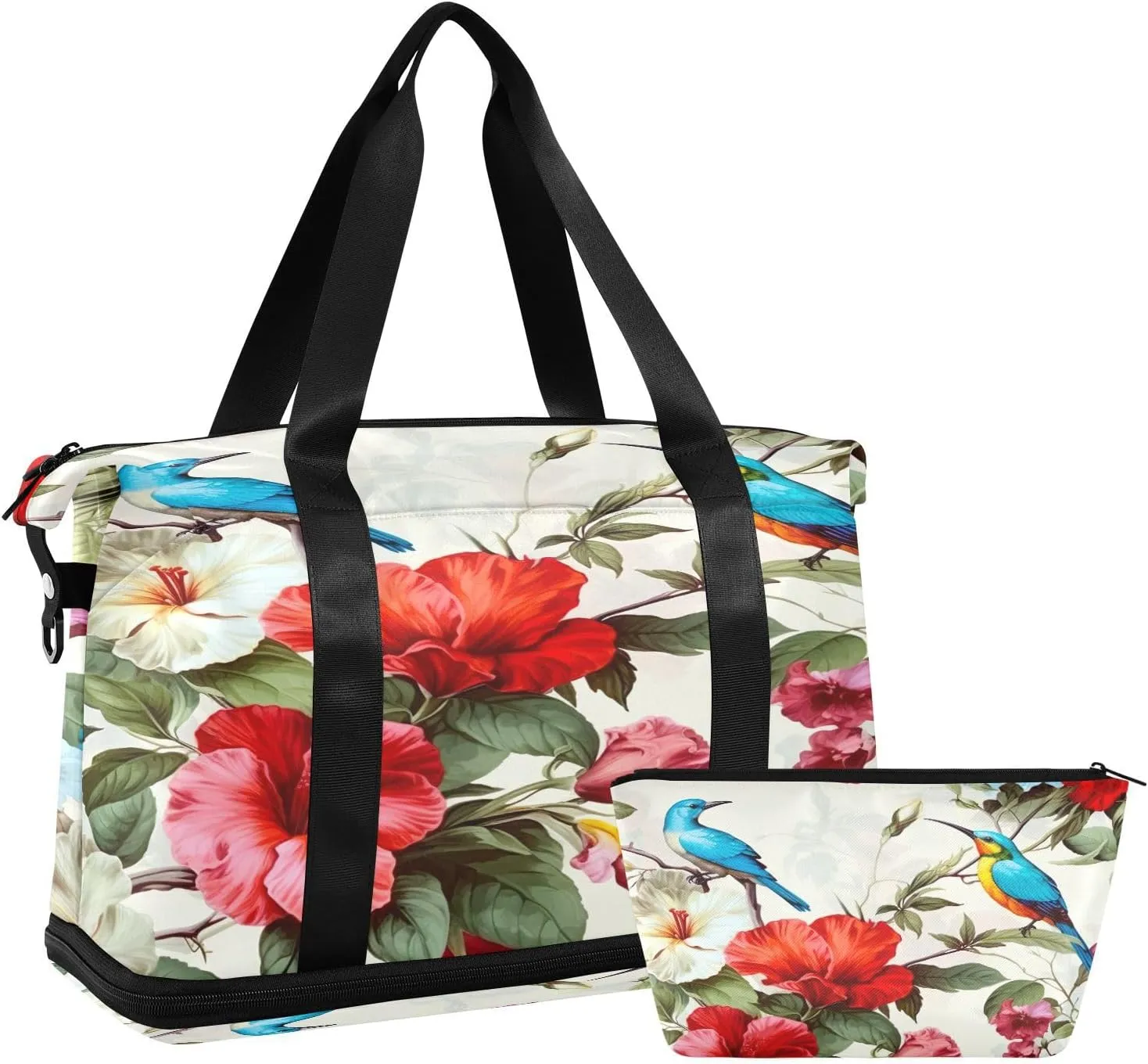Hibiscus Flower Sports Gym Bag,Travel Duffel bag with Wet Pocket & Shoes Compartment Lightweight Waterproof Overnight Bag for Men Women