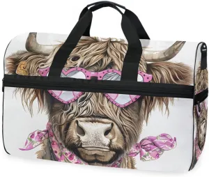 Highland Cow Cute Travel Duffel Bag Luggage Sports Gym Bags With Shoes Compartment Large Capacity Lightweight Duffle Bag For Men Women