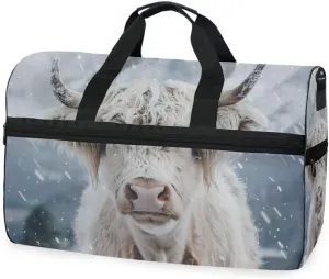 Highland Cow Snow Travel Duffel Bag Luggage Sports Gym Bags With Shoes Compartment Large Capacity Lightweight Duffle Bag For Men Women